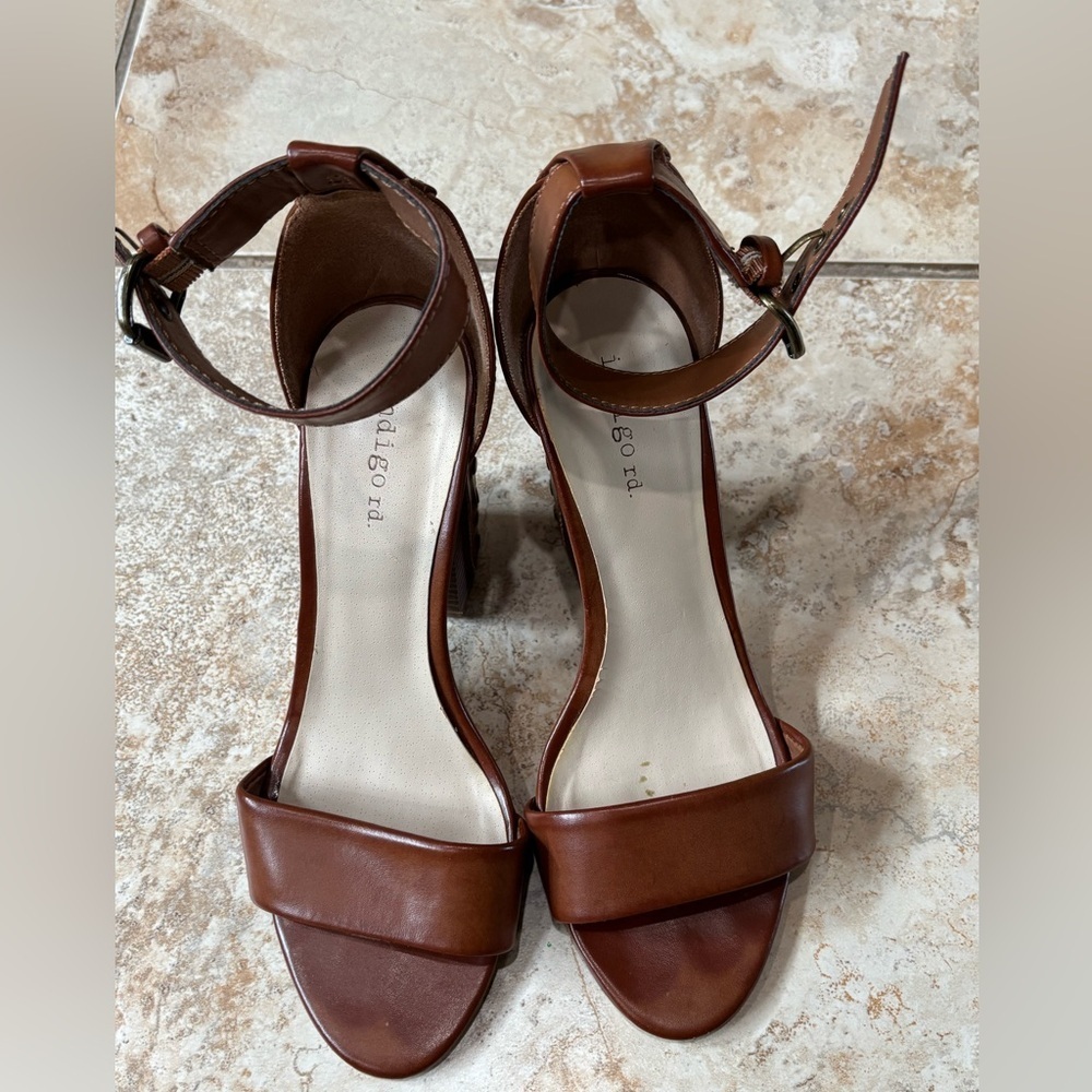 Indigo Brown Leather Ankle-Strap Heels